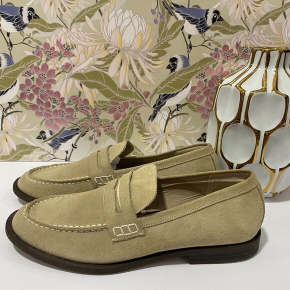 Zara Beige Suede Penny Loafers  Mens 9.5 Slip-On Design with Dual Stitching - Picture 3 of 9